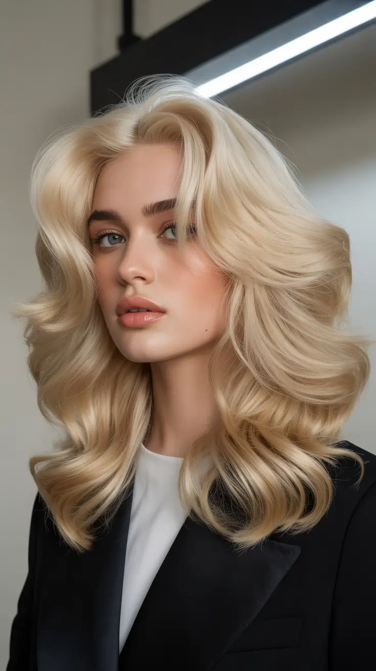 stylish spring blonde hair color looks 2026 Classic Full-Volume Blonde With Retro Allure