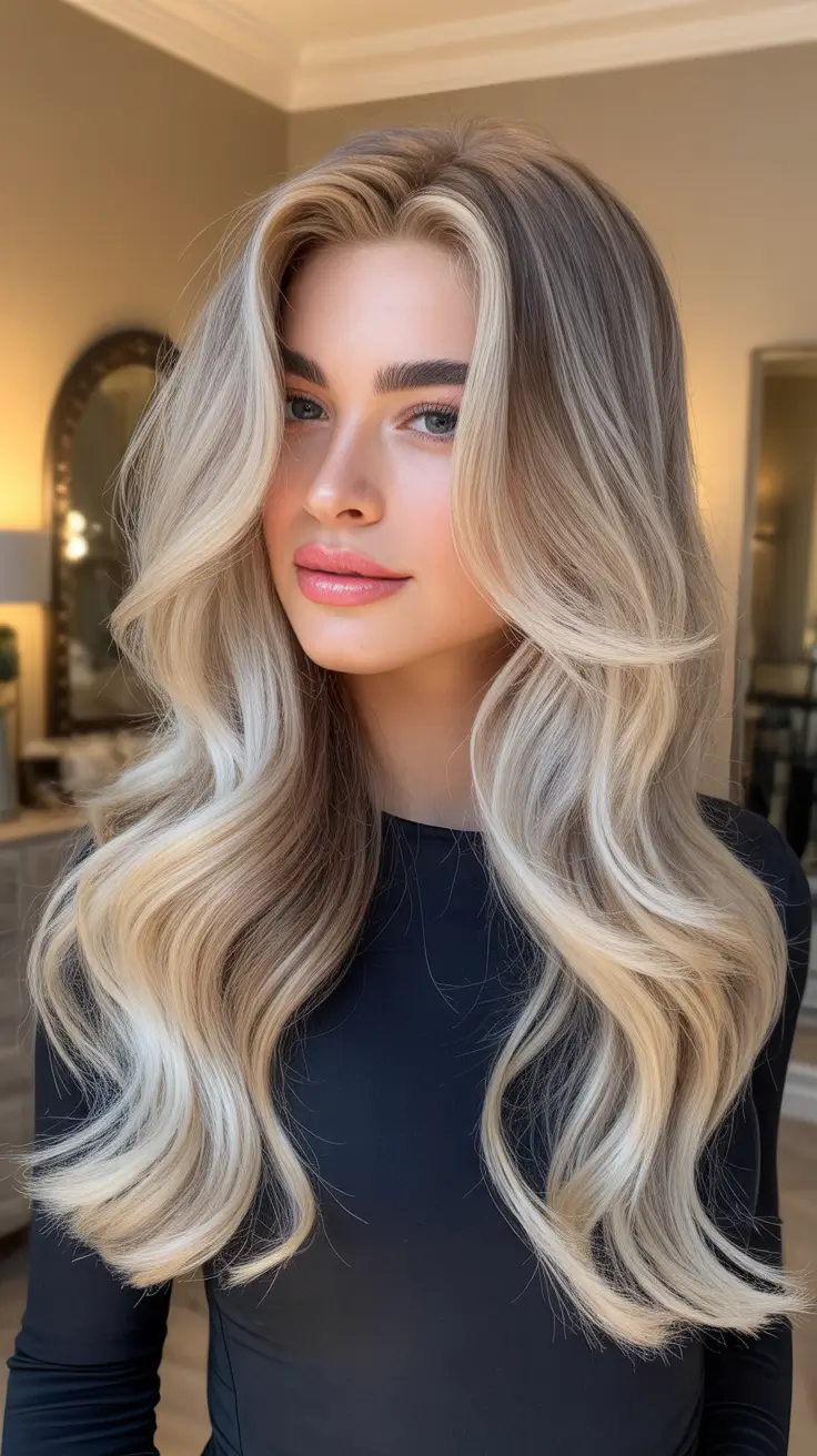 stylish spring blonde hair color looks 2026 Creamy Dimensional Blonde Waves