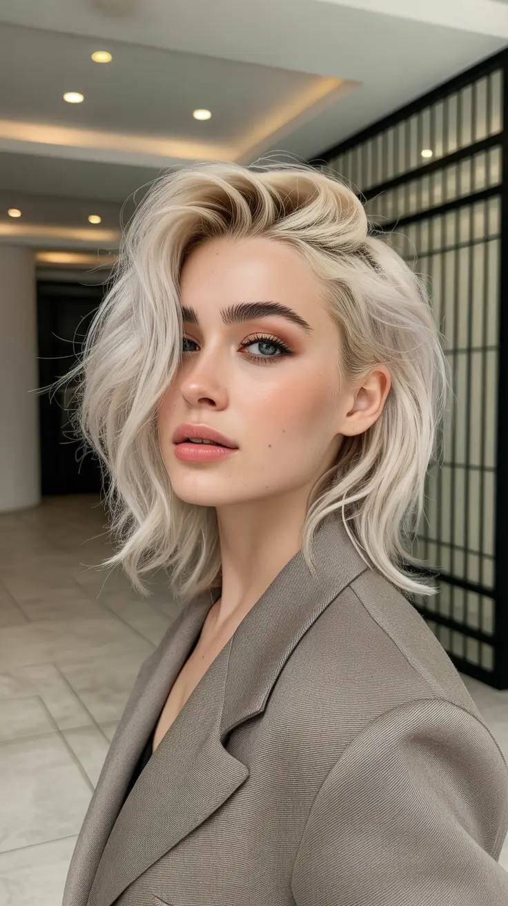 stylish spring hair color ideas 2026 to look younger Cool Pearl Blonde with Voluminous Side Sweep
