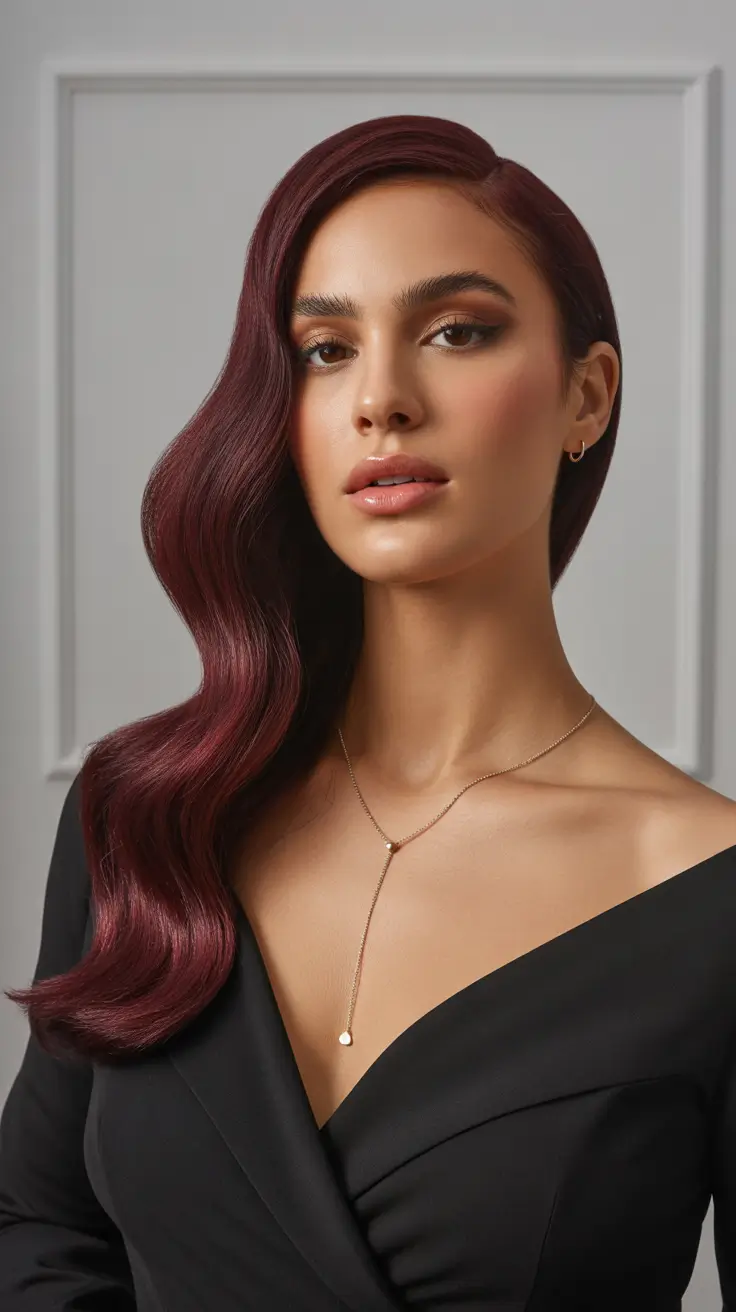 stylish spring hair color ideas 2026 to look younger Deep Burgundy Gloss with Sculpted Waves