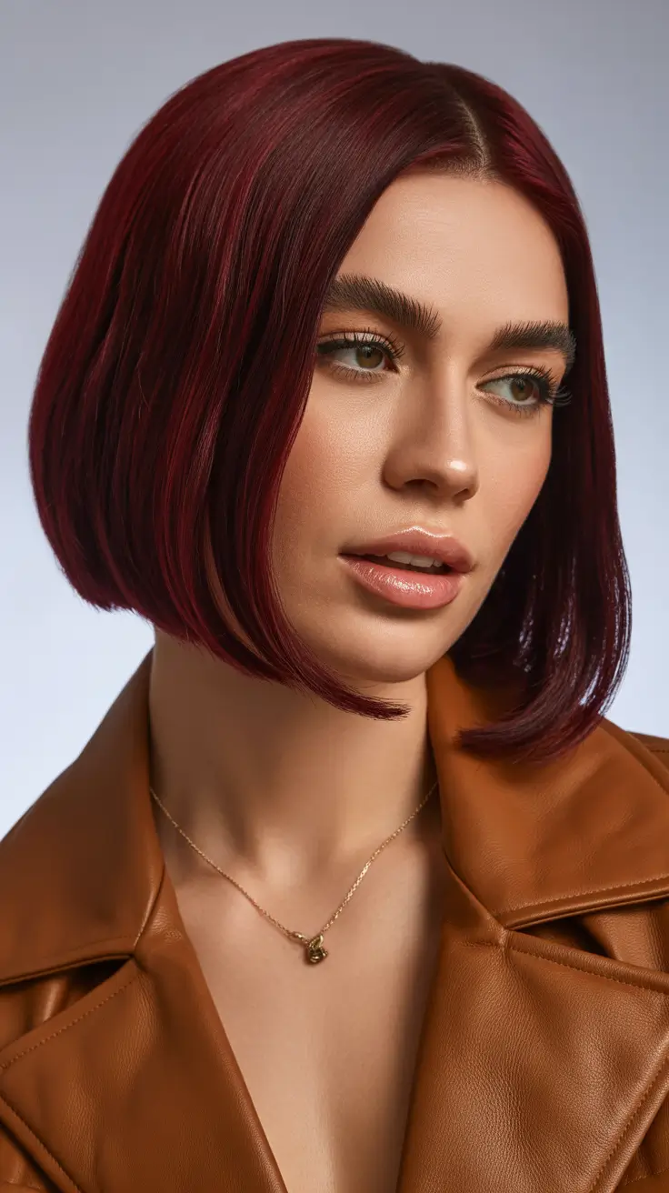 stylish spring hair color ideas 2026 to look younger Rich Cherry Red Precision Bob