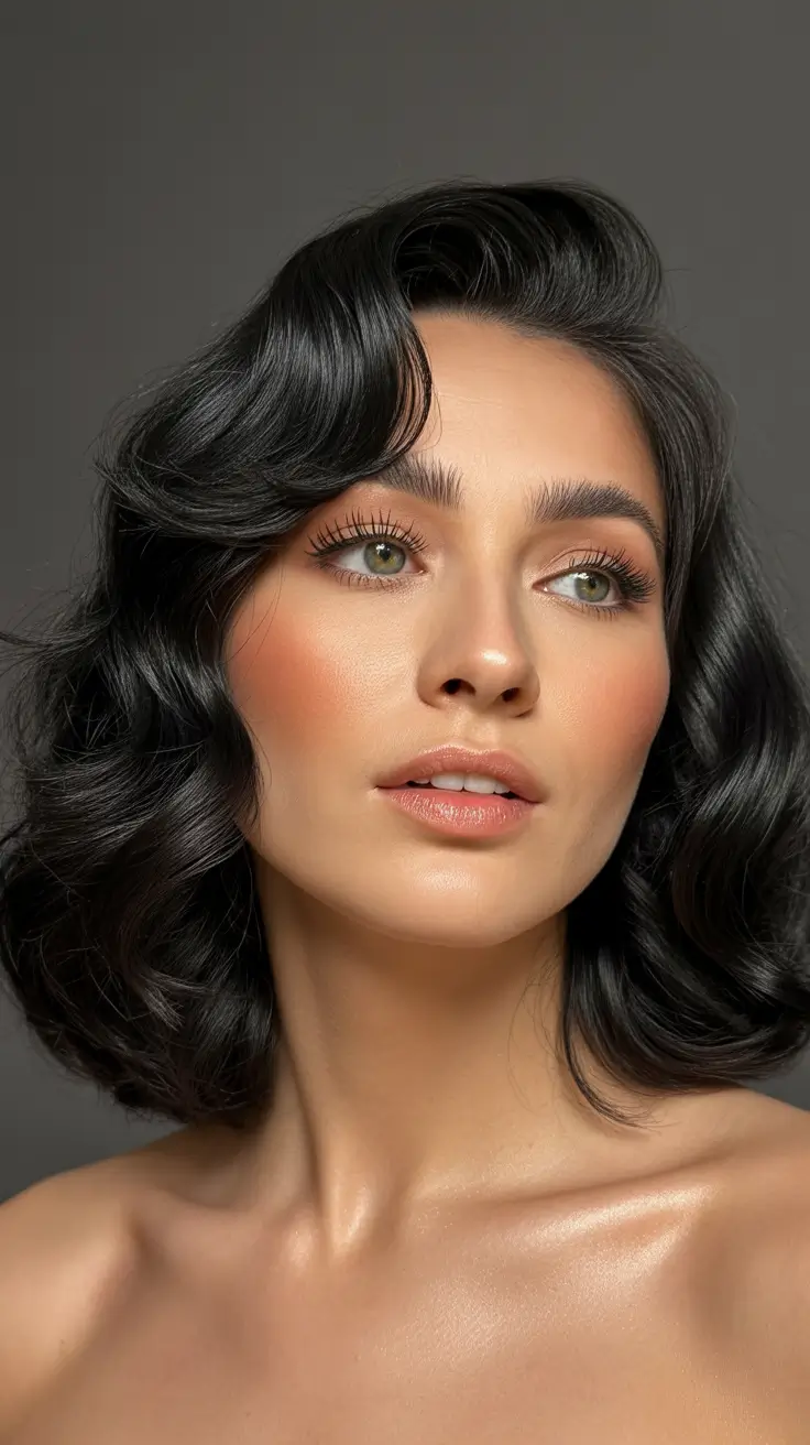 stylish spring hair color ideas 2026 to look younger Polished Midnight Brunette Bob with Side Sweep