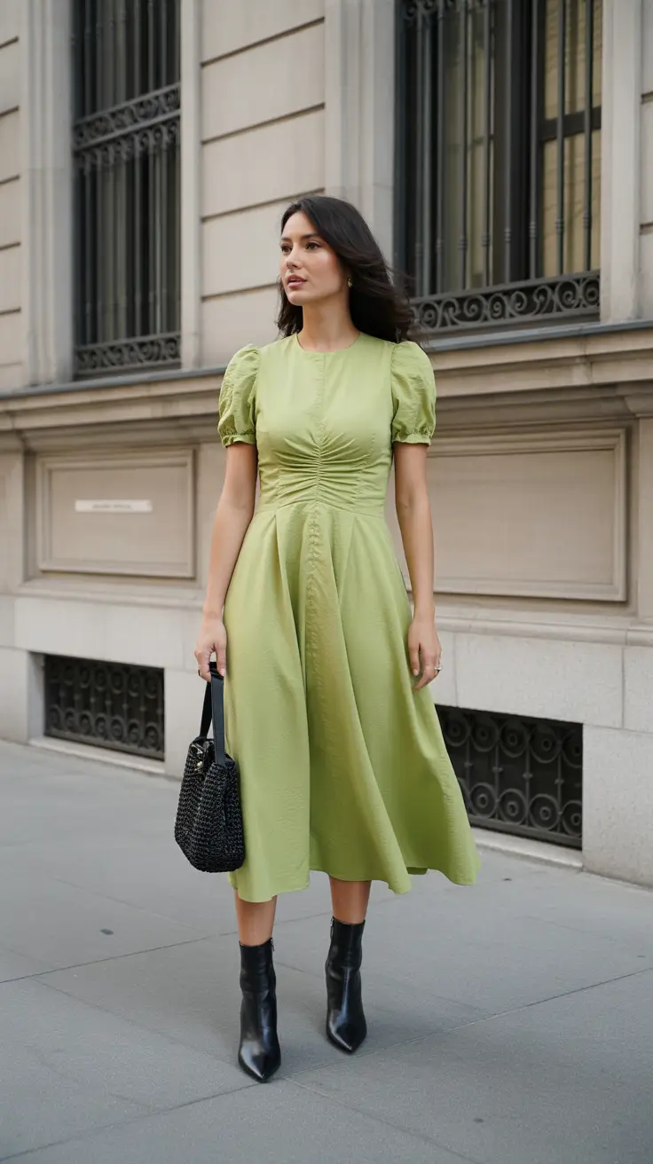stylish spring outfits 2026 trends Fresh Green Grace in a Modern Midi