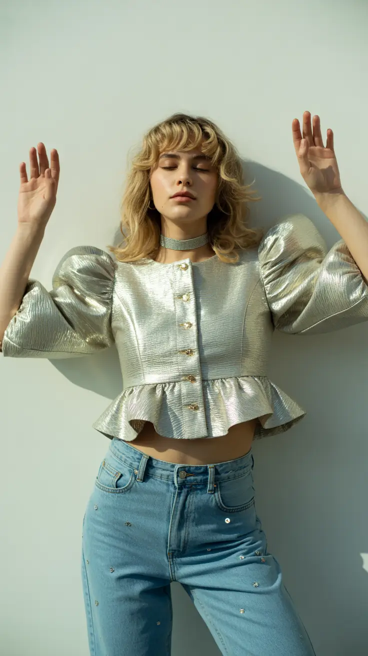 stylish spring outfits 2026 trends Metallic Romance with a Playful Twist