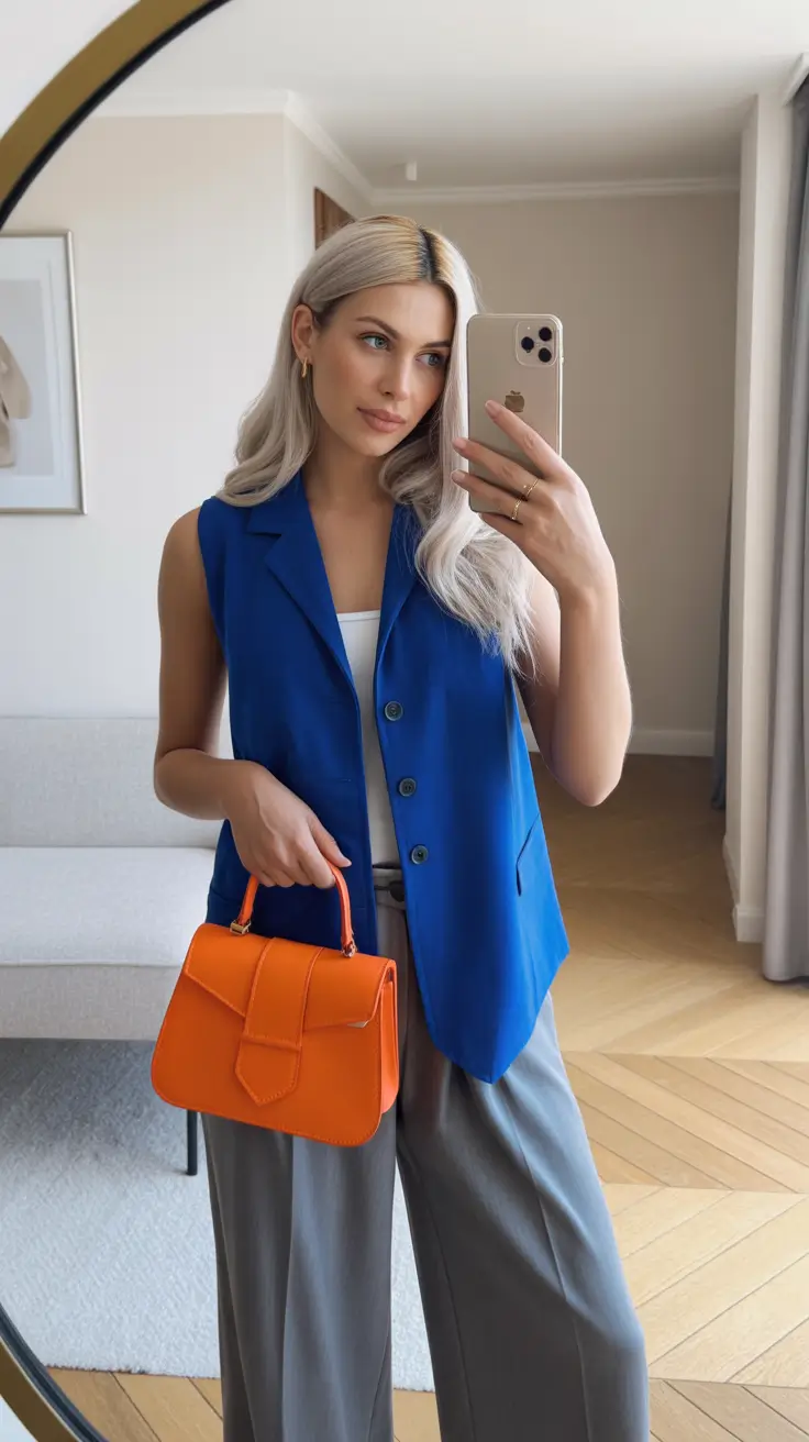 stylish spring outfits 2026 trends Bold Blue Layers With a Pop of Citrus