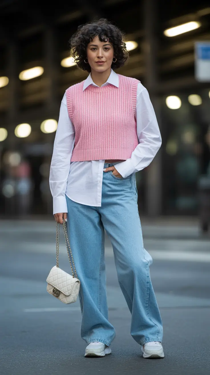 stylish spring outfits 2026 trends Soft Preppy Layers in Pastel Pink