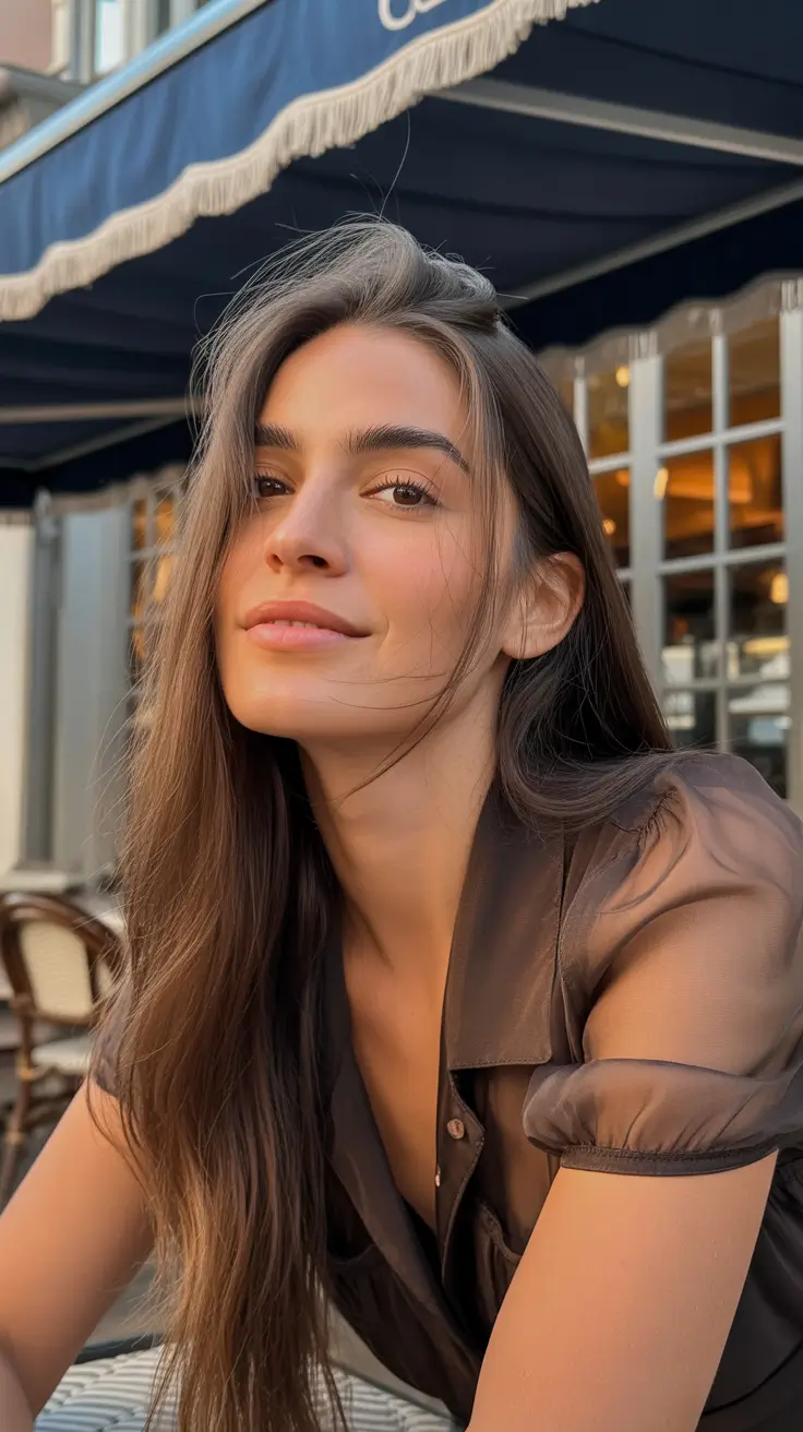 trendy spring brown hair color 2026 Airy Ash-Brown Length With Effortless Spring Flow