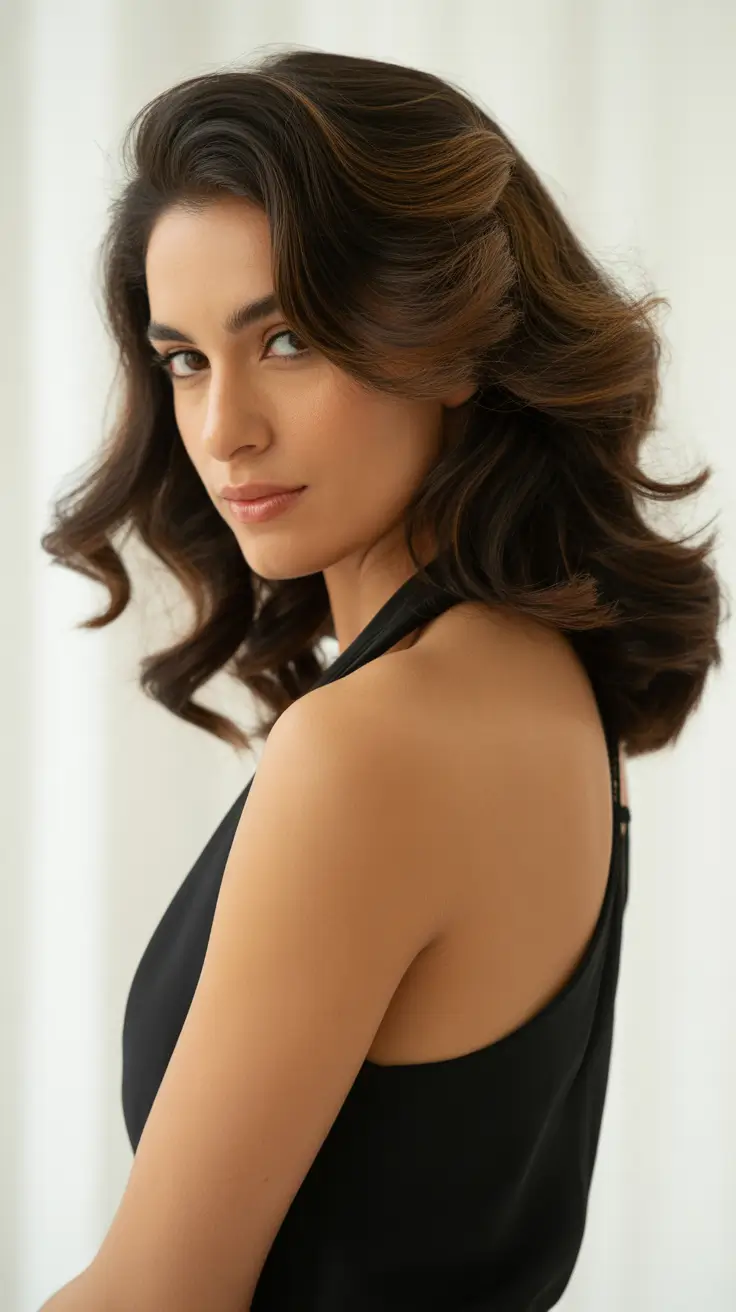 trendy spring brown hair color 2026 Bouncy Curled Layers With Sunlit Chestnut Tones