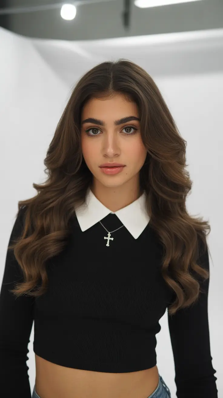 trendy spring brunette hair color 2026 Youthful Medium-Length Brunette With Soft Spring Waves