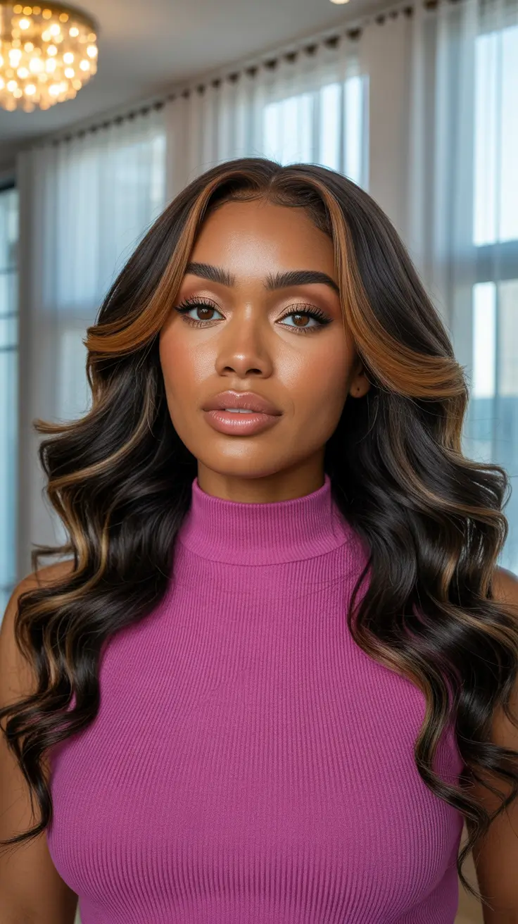 trendy spring hair color for dark skin 2026 Caramel Money Pieces