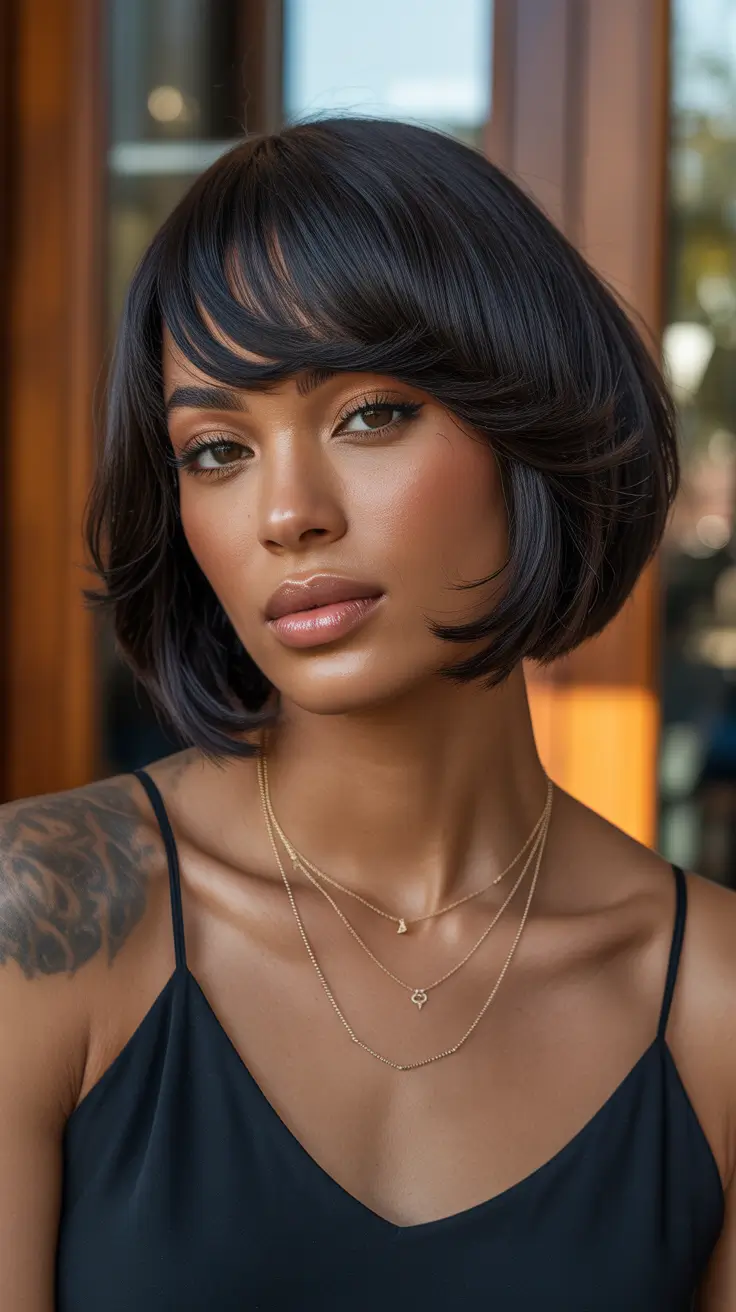 trendy spring hair color for dark skin 2026 Midnight Espresso Bob