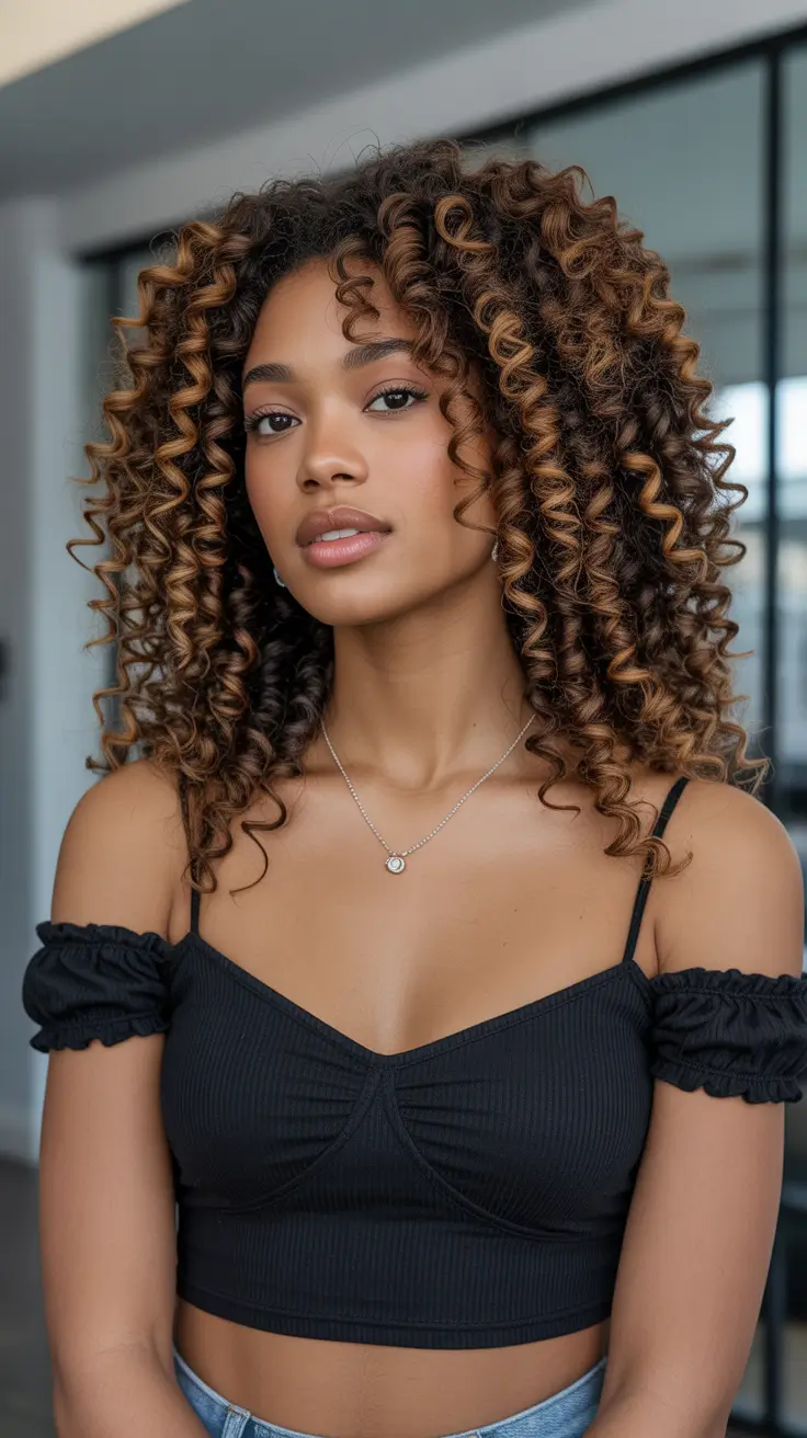 trendy spring hair color for dark skin 2026 Cinnamon Coil Highlights