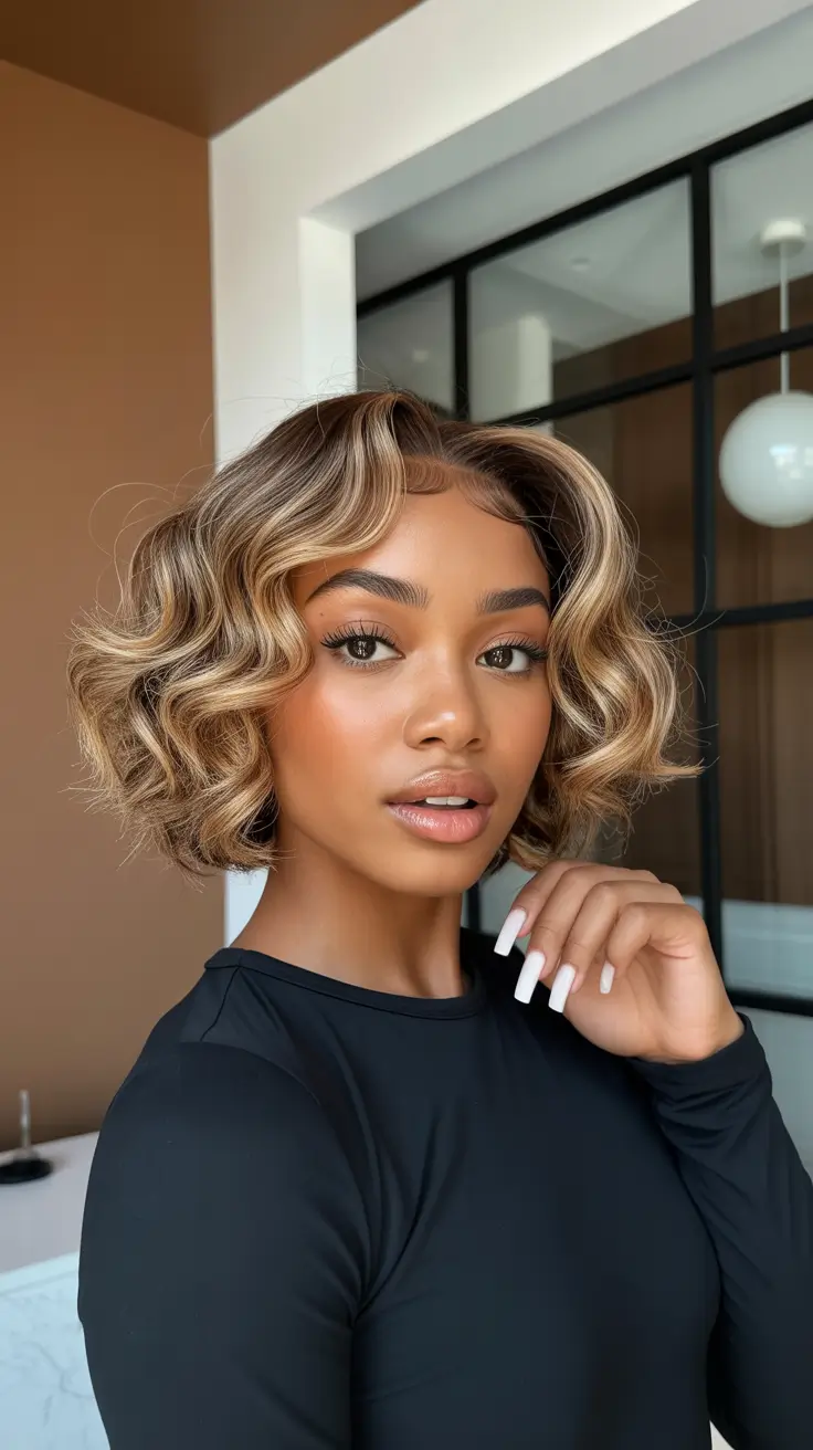 trendy spring hair color for dark skin 2026 Honey-Touched Soft Waves