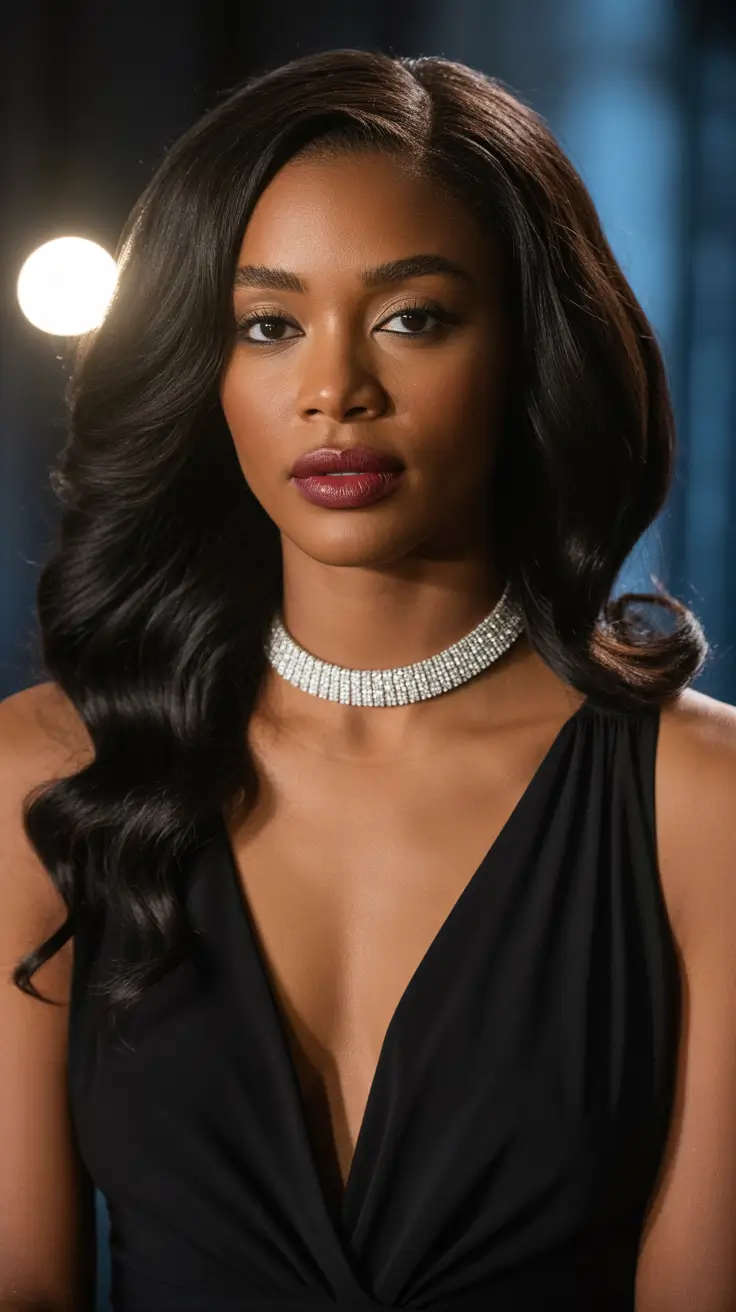 trendy spring hair color for dark skin 2026 Classic Jet-Black Glam