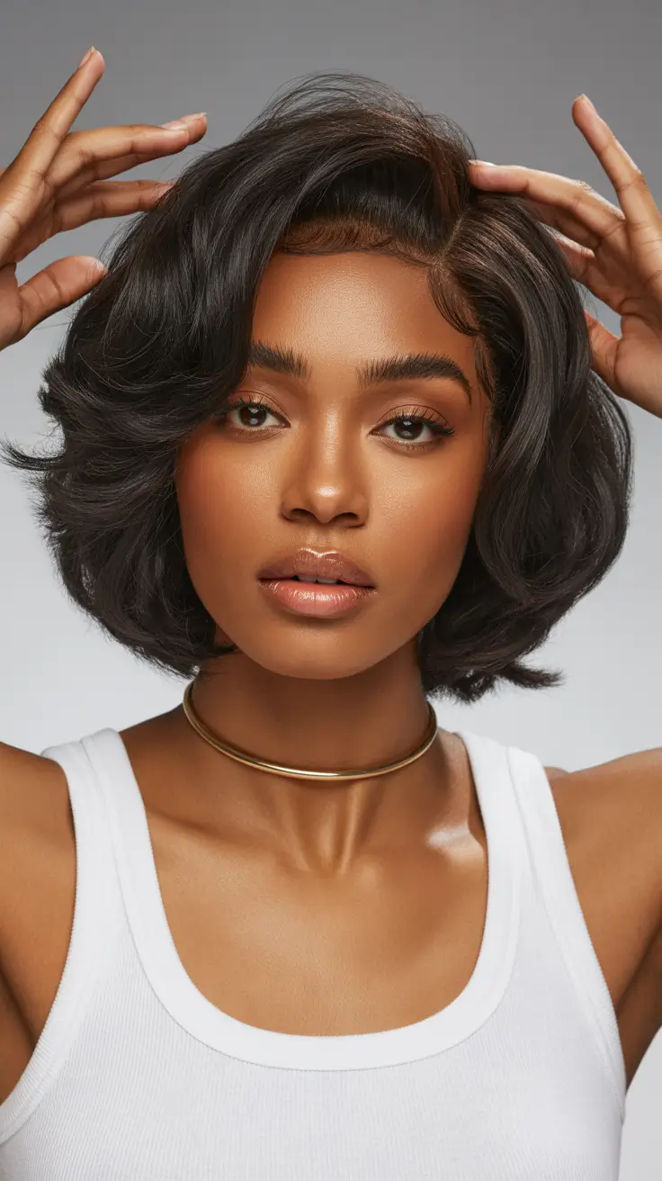 trendy spring hair color for dark skin 2026 Espresso Layered Bob