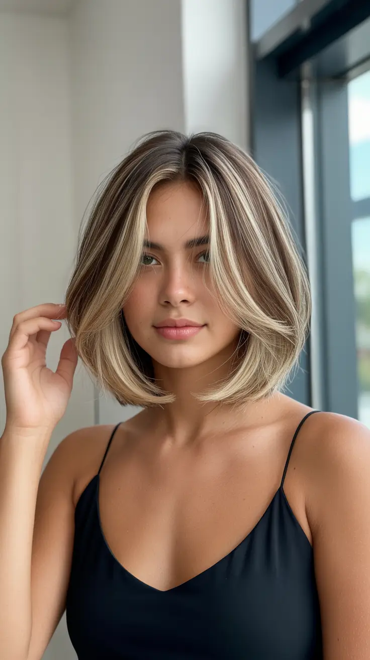 trendy spring hair color for tan skin 2026 Buttercream Blonde Bob with Soft Face Framing