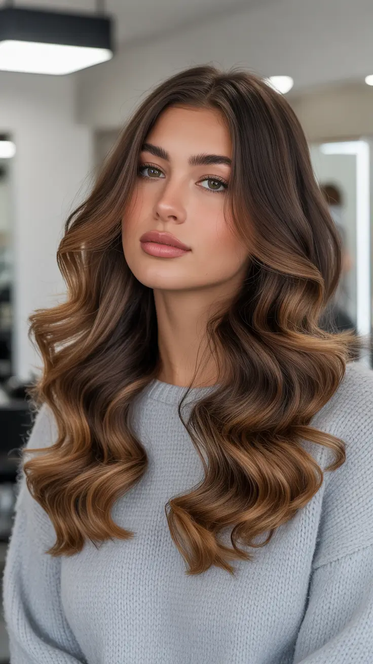 trendy spring hair color for tan skin 2026 Warm Caramel Mocha Waves