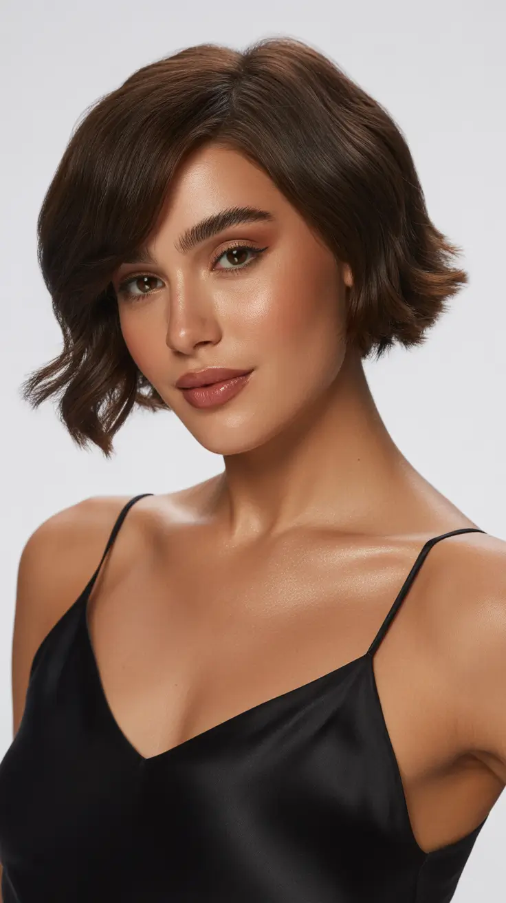 trendy spring short hairstyles 2026 Textured Brunette Bob with Playful Flip