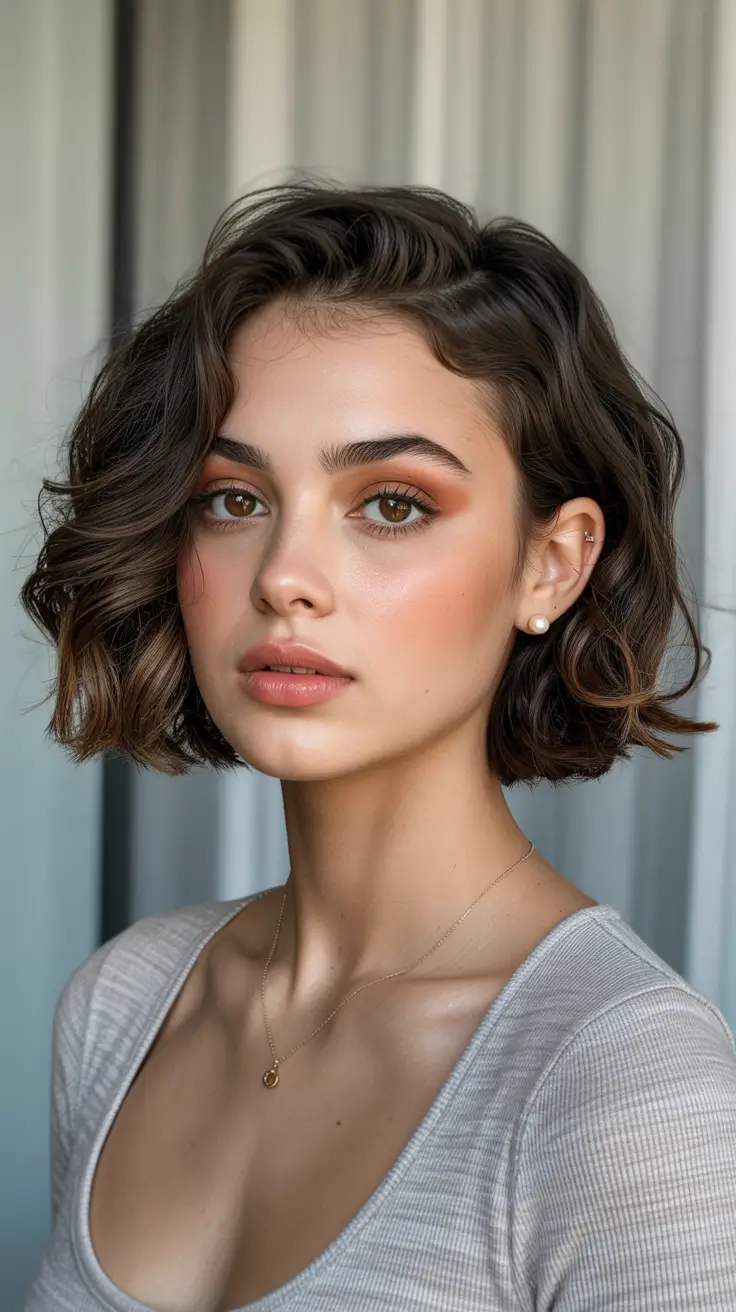trendy spring short hairstyles 2026 Soft Sculpted Wavy Bob with Side Sweep