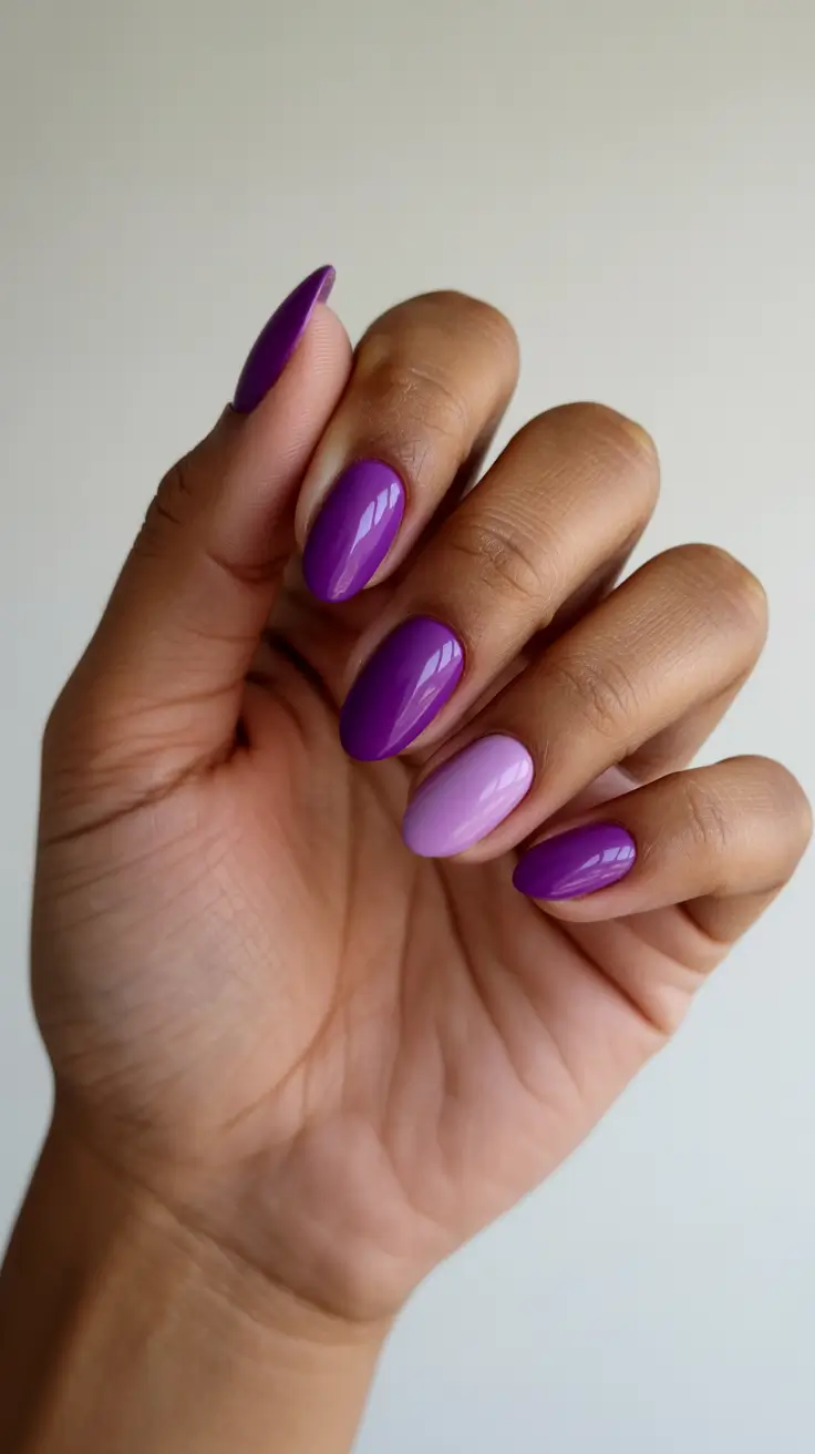 vibrant spring break nails 2026 Purple Gradient Almond