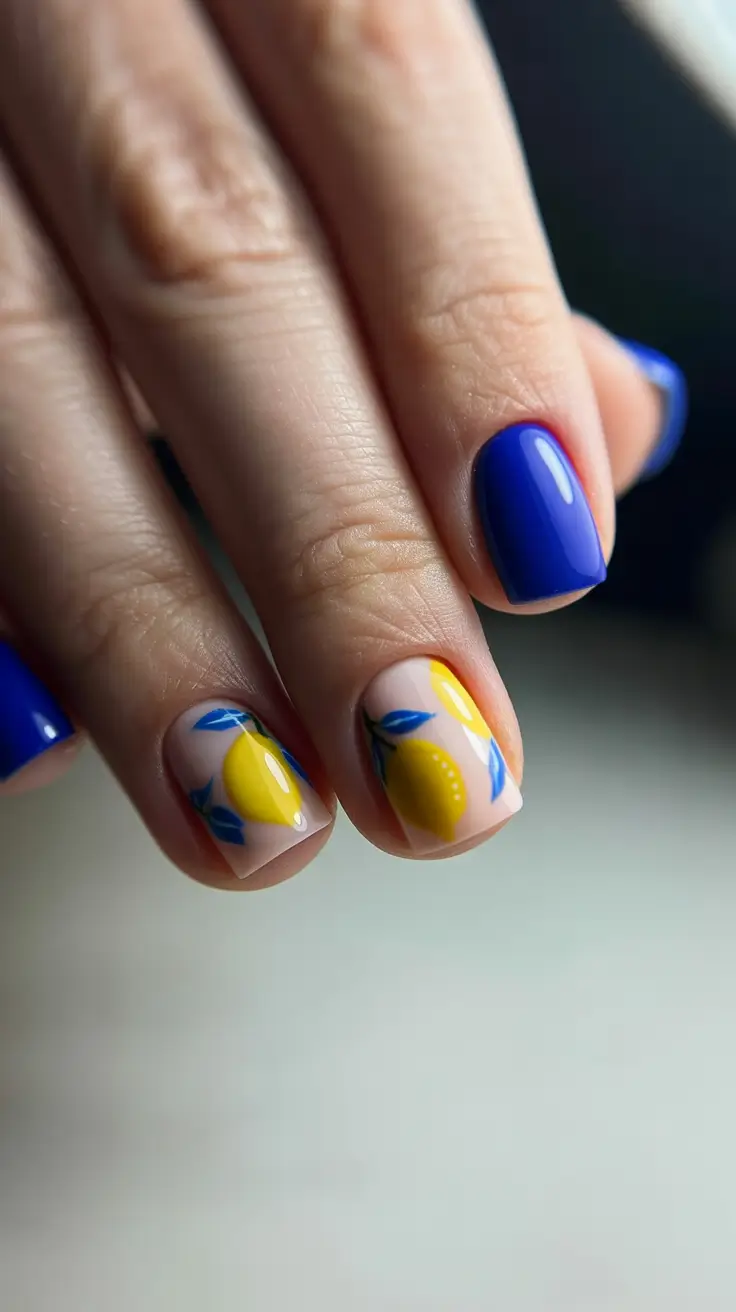 vibrant spring break nails 2026 Blue Lemon Short Design