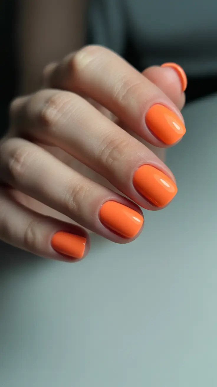 vibrant spring break nails 2026 Neon Tangerine Short