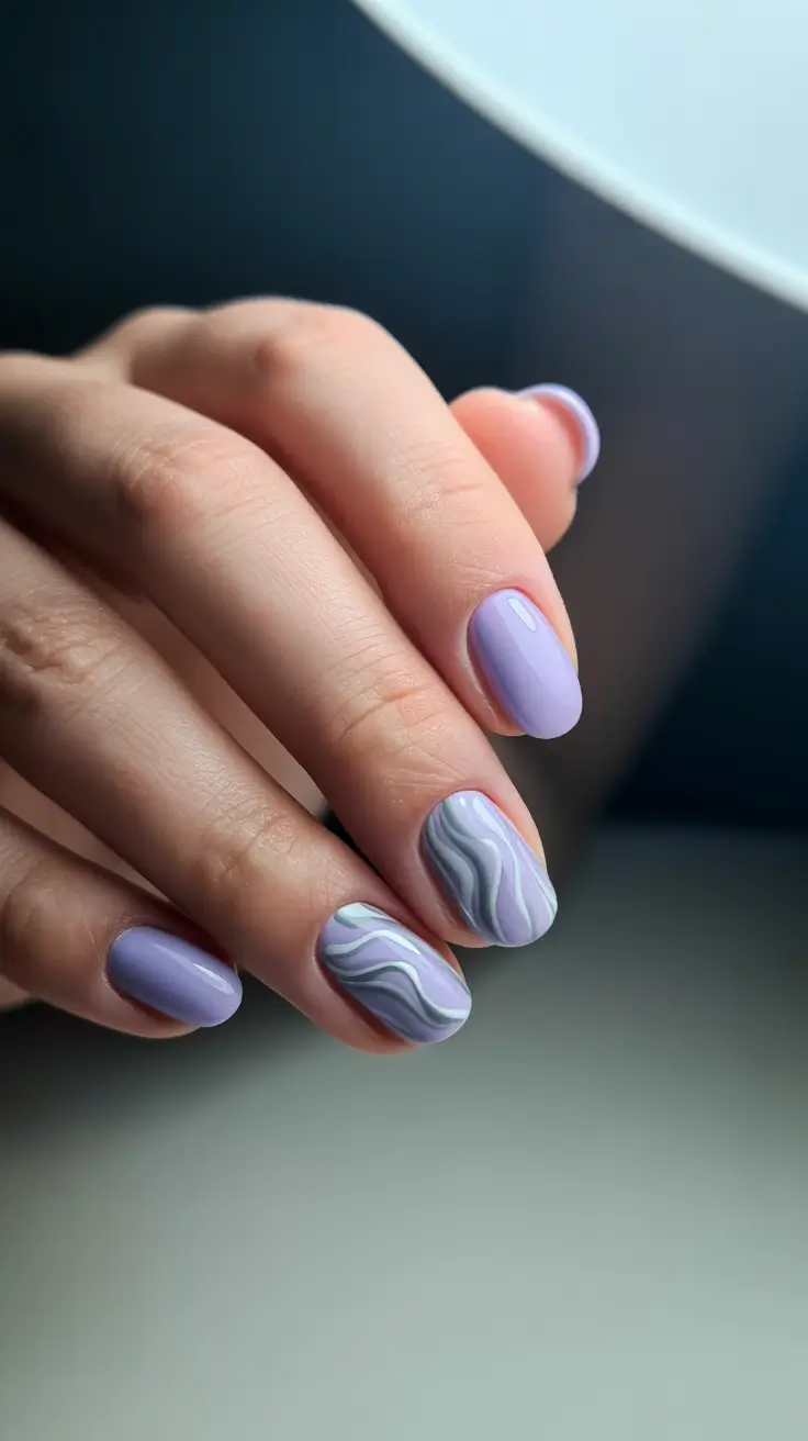 vibrant spring break nails 2026 Lavender Marble Short