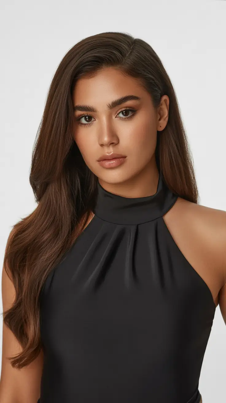 2026 summer hair color ideas Glossy Chocolate Wave For Evening Drama