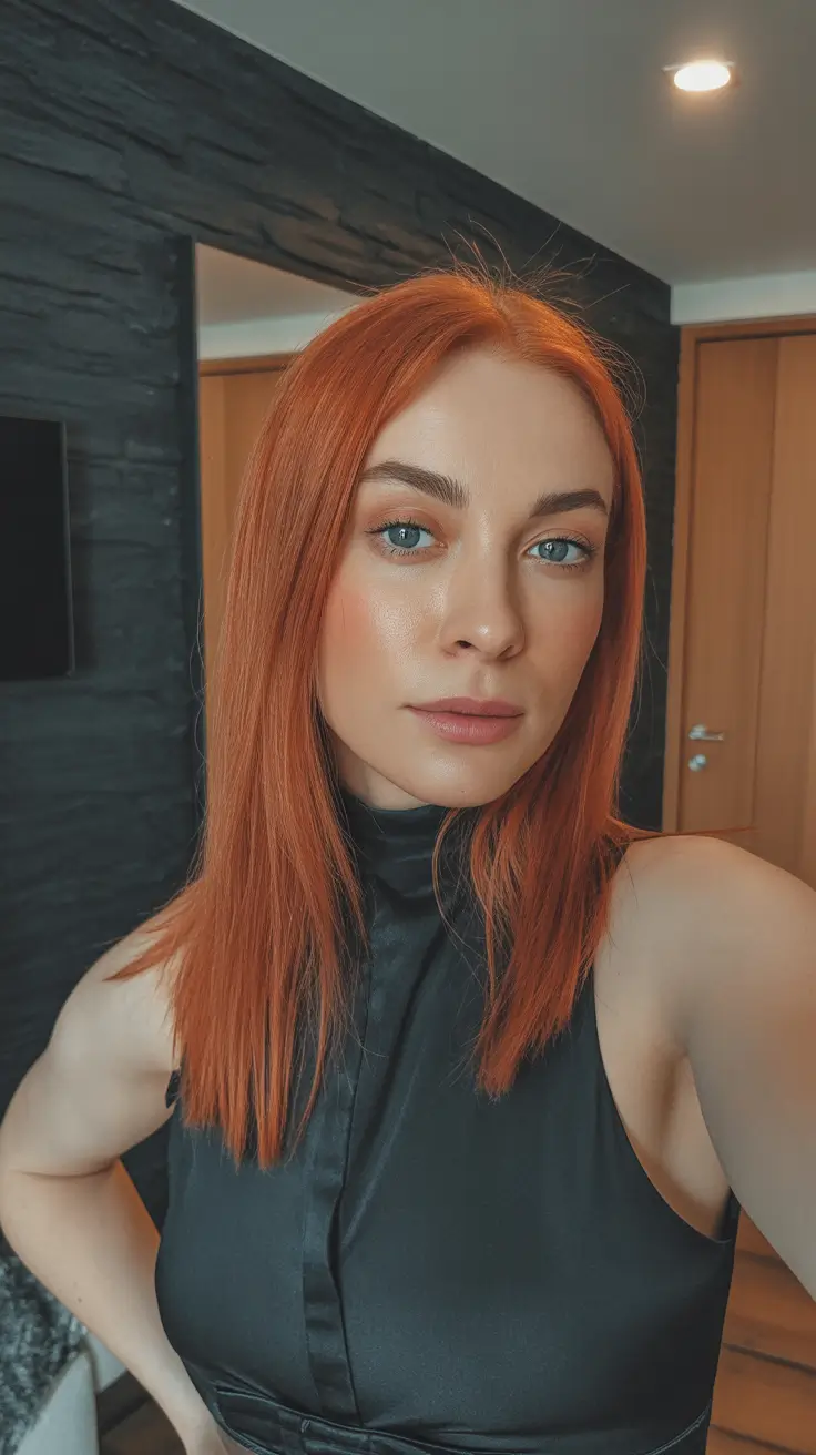 2026 summer hair color ideas Vivid Copper Sleek Mid Length Statement