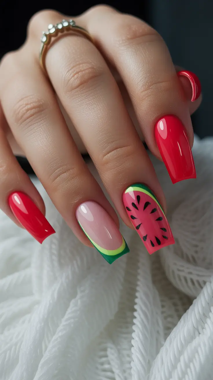 summer nail arts Watermelon French Graphic Statement