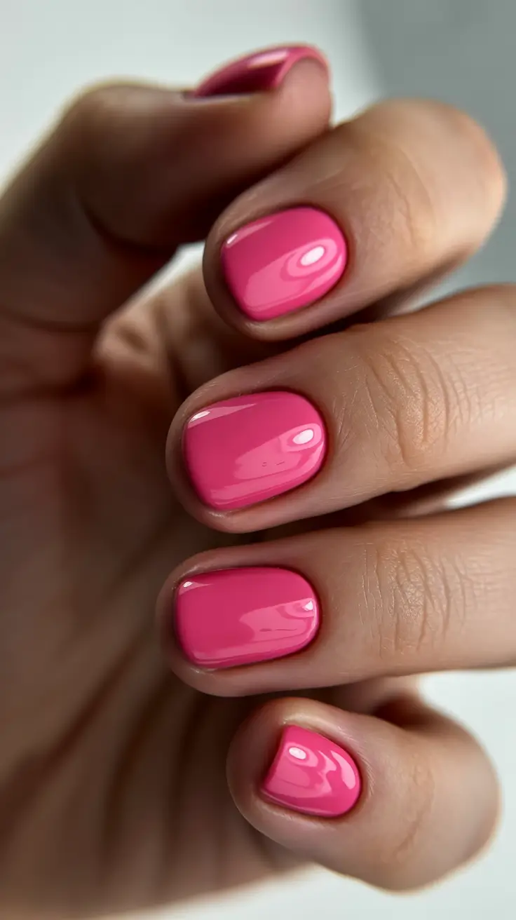 summer nail art short nails Glossy Barbiecore Short Pink