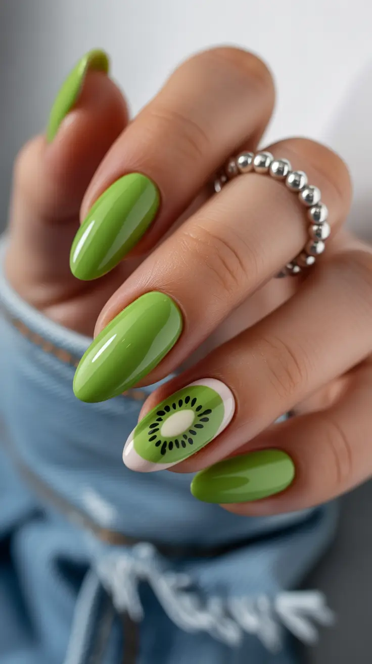 summer nail arts Kiwi Fresh Green Statement
