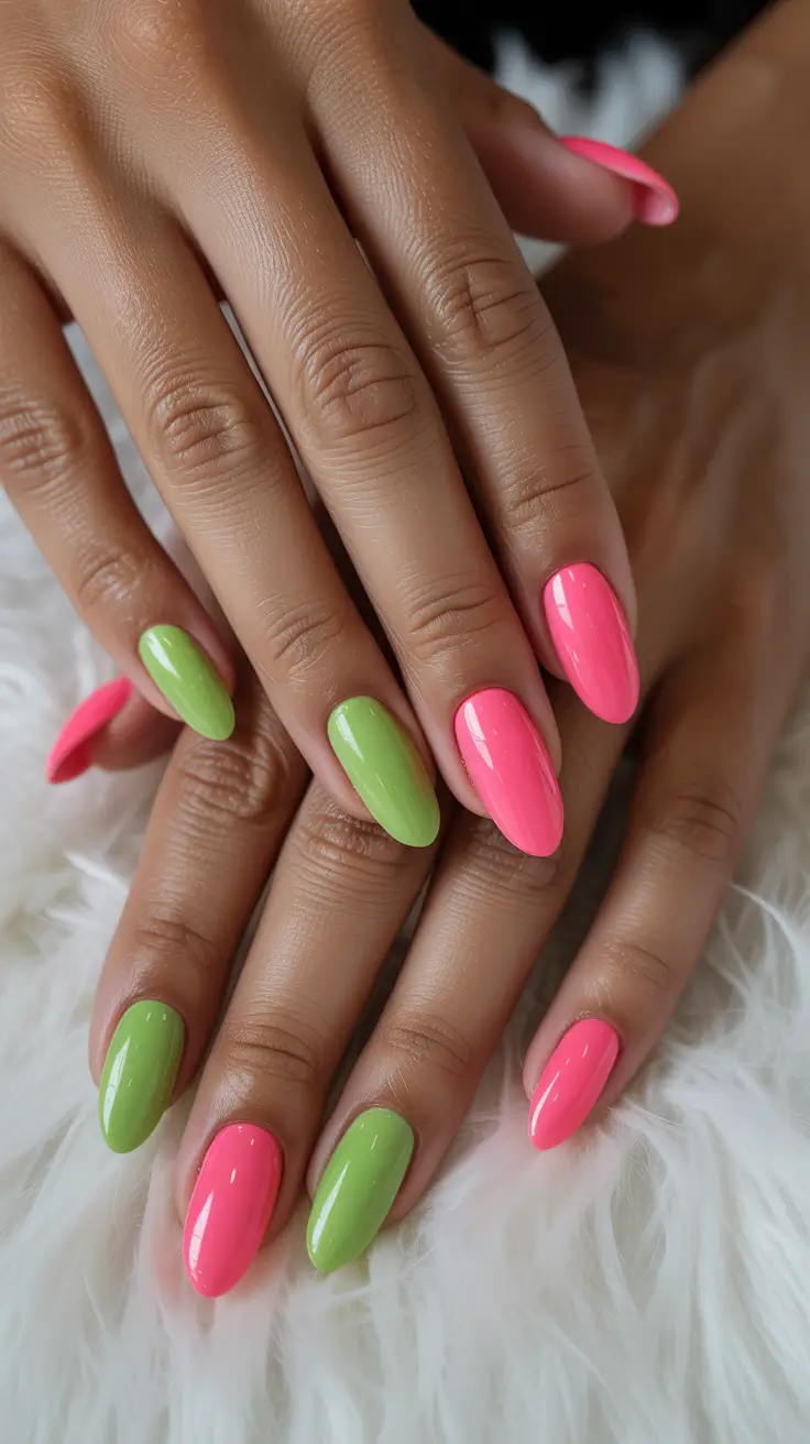summer nail art designs Neon Lime and Pink Color Clash
