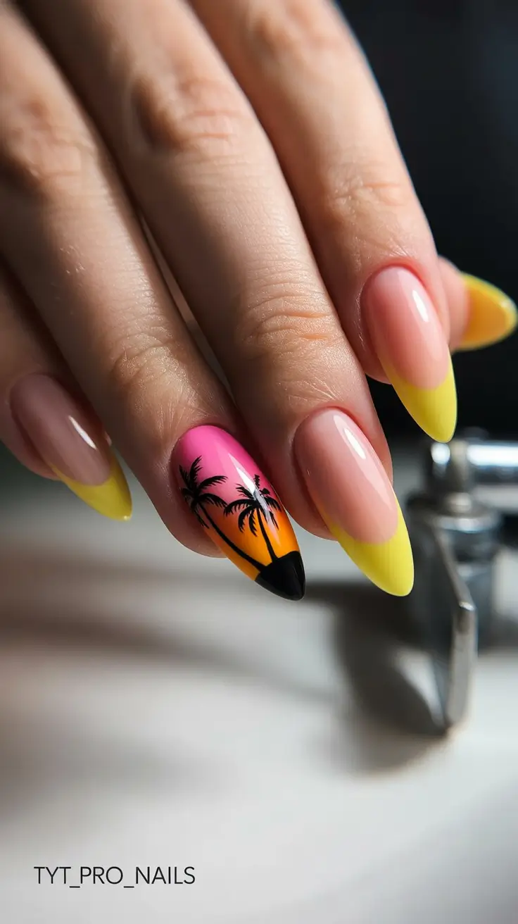 summer nail art 2026 Tropical Sunset Palm Accent