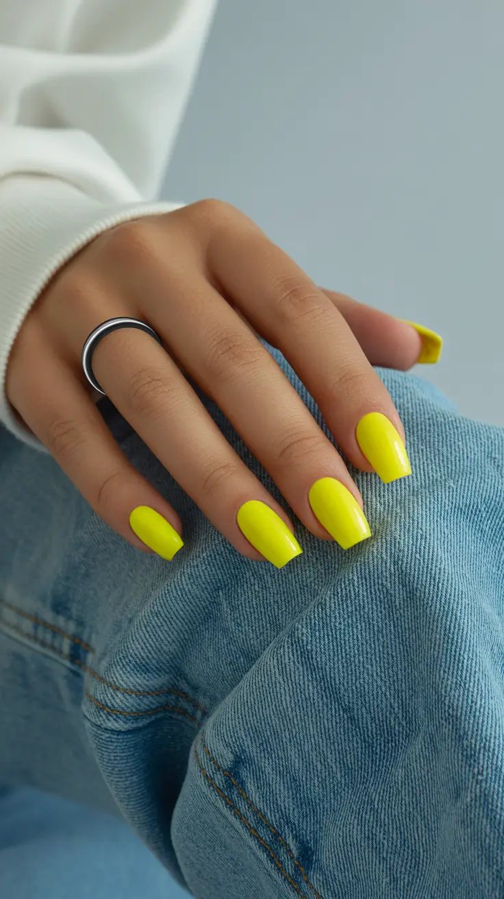 2026 summer nail colors ideas Electric Lemon Squares for Acrylic Bright Summer Energy