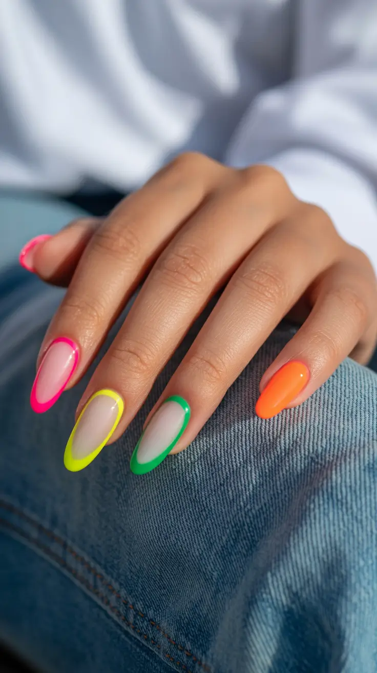 2026 summer nail colors ideas Colorful Outline French for a Bright Playful Palette