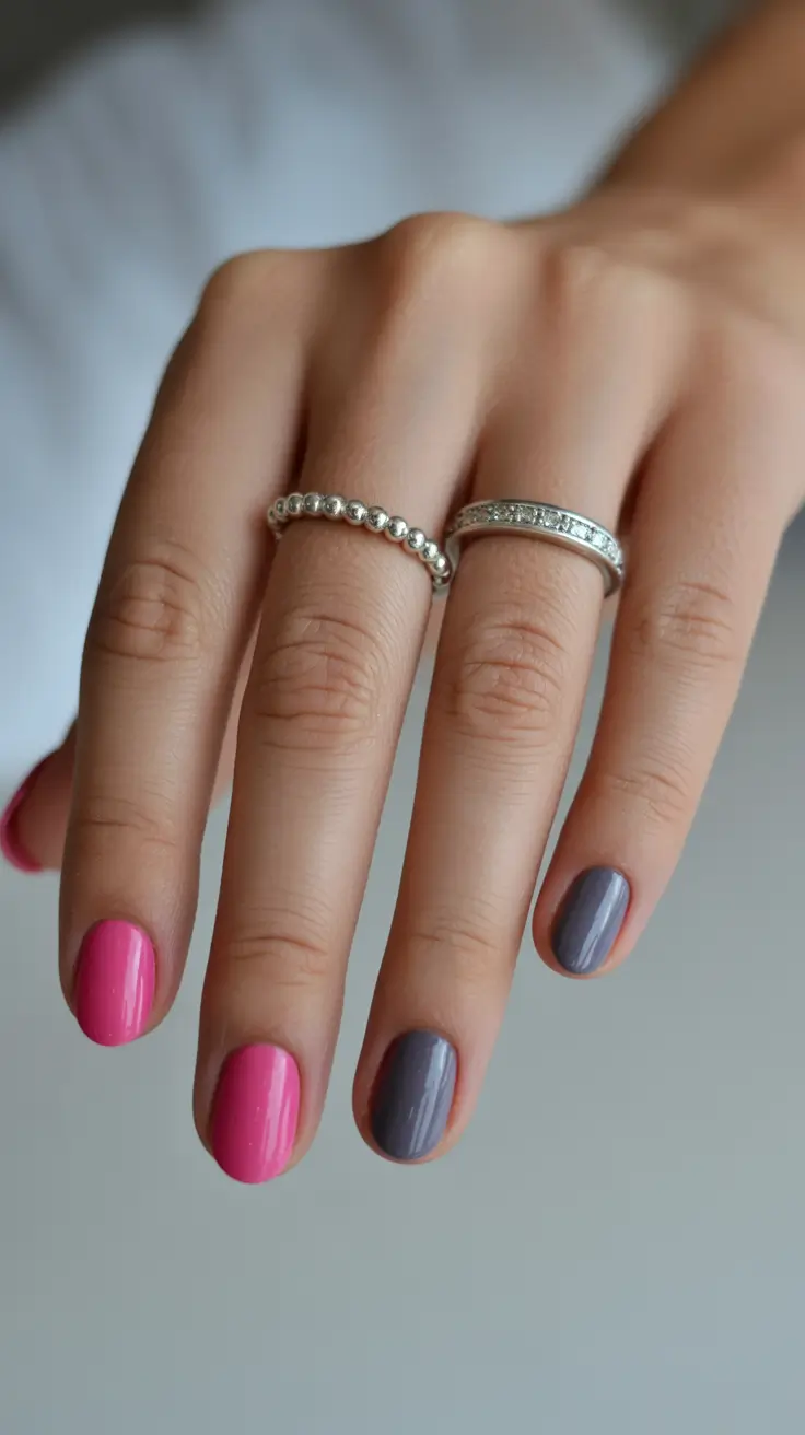 2026 summer nail colors ideas Short Simple Pink and Gray Duo for Everyday Light Style