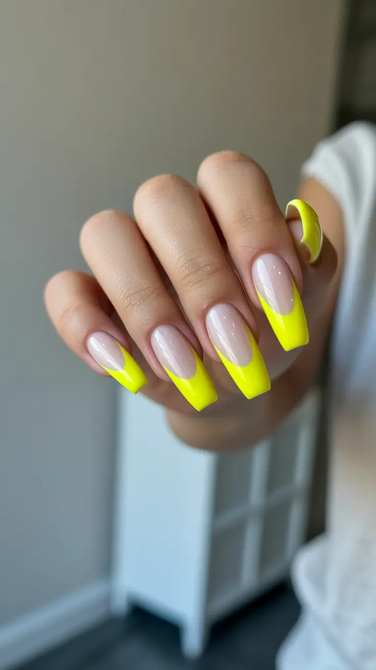 2026 summer nail colors ideas Neon French Revival on Long Square Acrylics