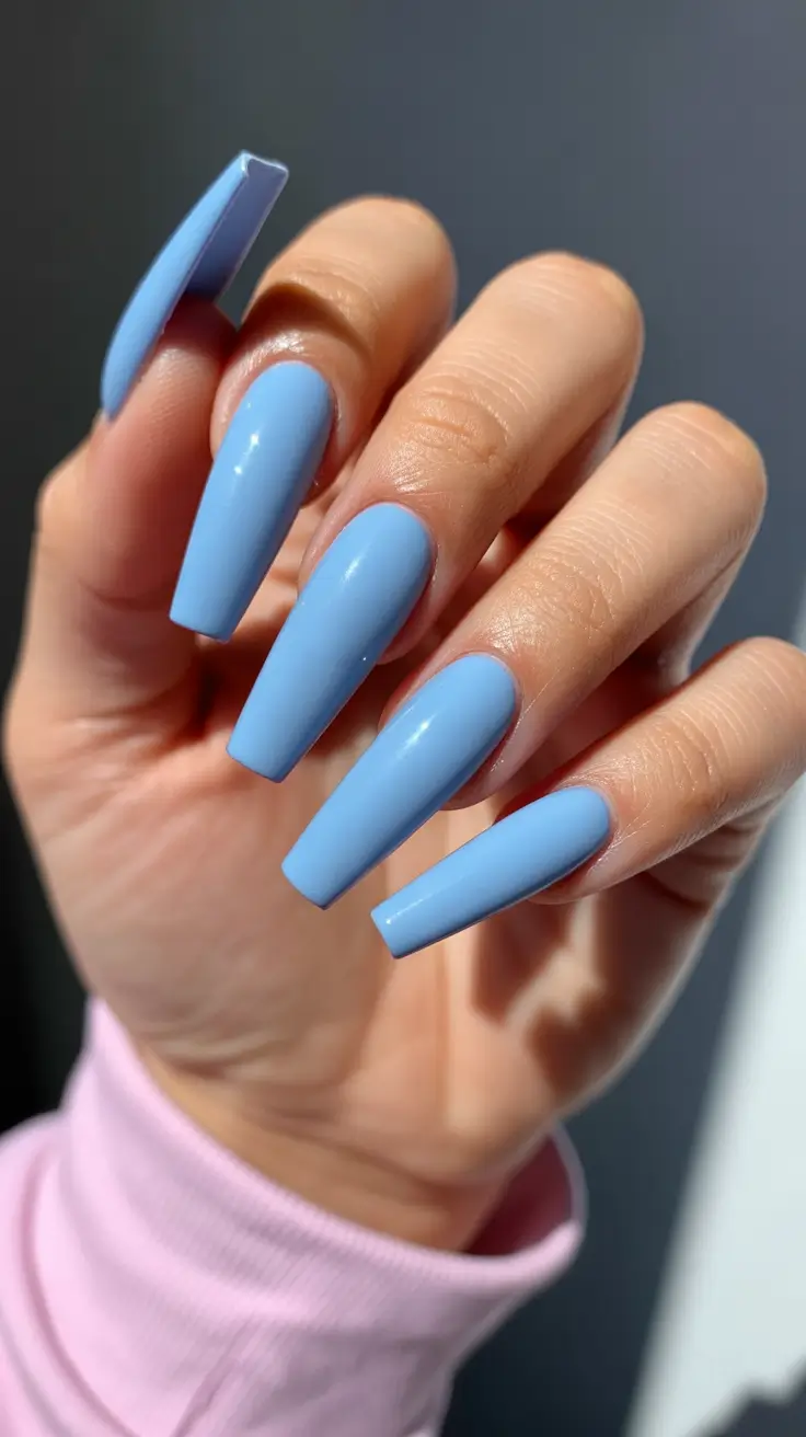 2026 summer nail colors ideas Powder Blue Coffin Nails for Soft Neutral Elegance