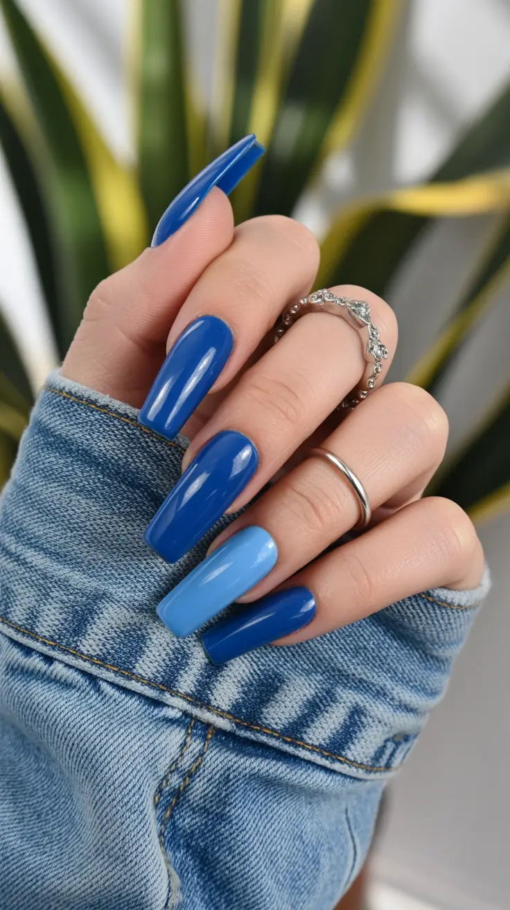 2026 summer nail colors ideas Ocean Mix Coffin Nails for a Bright Denim Summer