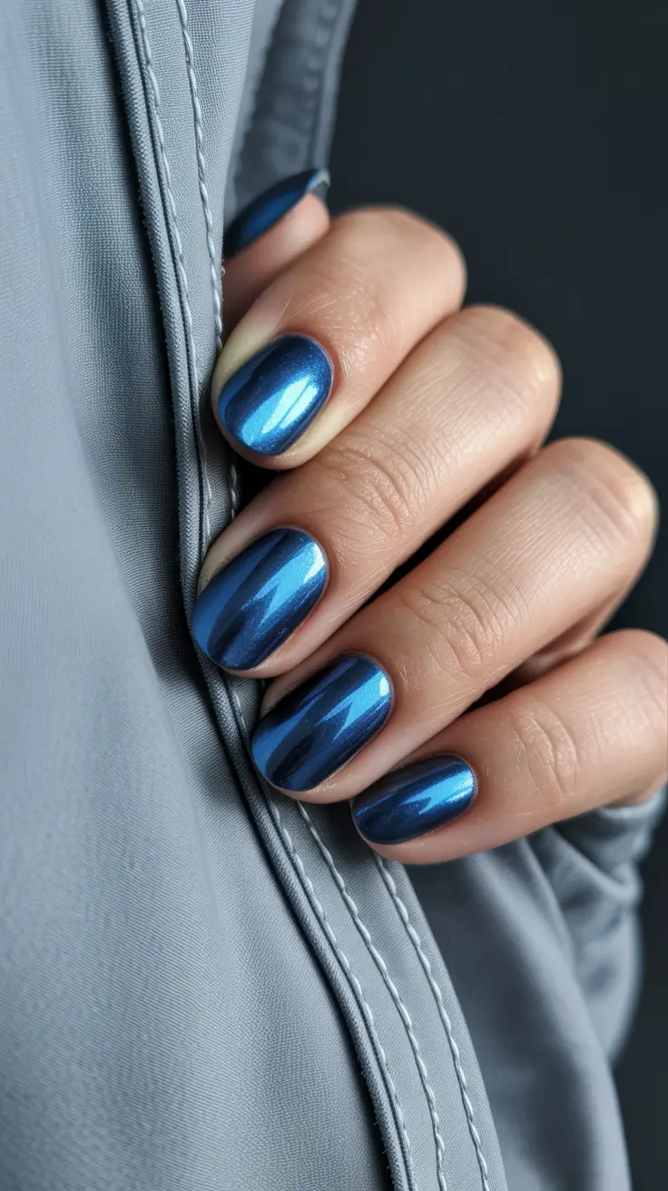 2026 summer nail inspo Midnight Chrome Short Nails with High-Tech Shine