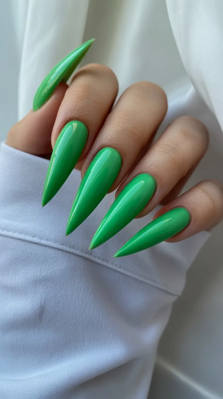 2026 summer nail inspo Electric Lime Stiletto Drama for Statement Lovers