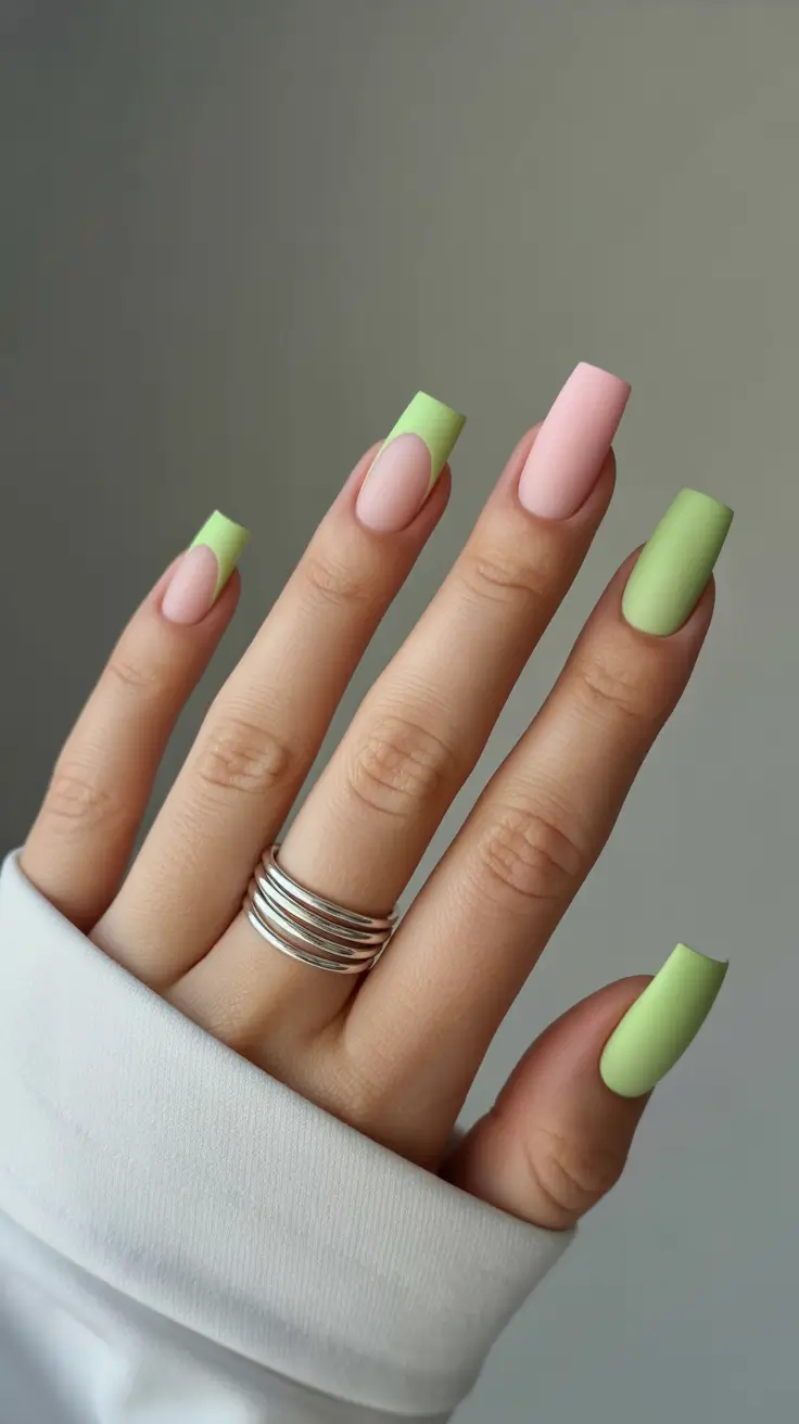 2026 summer nail inspo Mint and Blush Colorblock Square for Graphic Minimalists