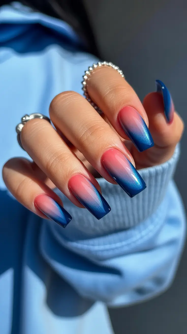 2026 summer nail inspo Sunset Chrome Ombré on Modern Square Length