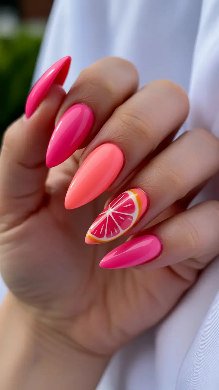 2026 summer nail inspo Watermelon Pink Almond Fantasy That Feels Like Poolside Candy