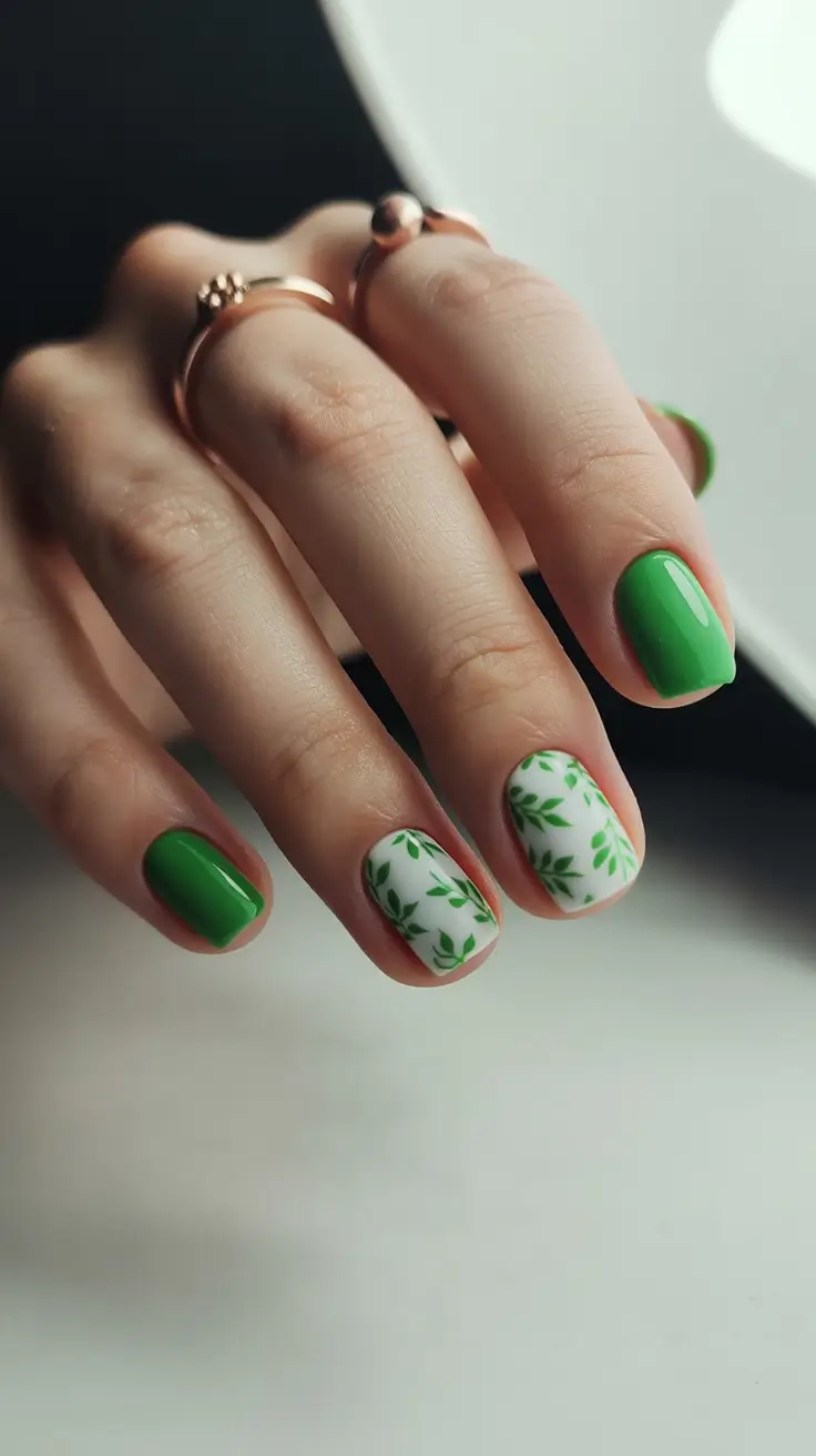 2026 summer nail inspo Fresh Botanical Minimalism in Vibrant Green