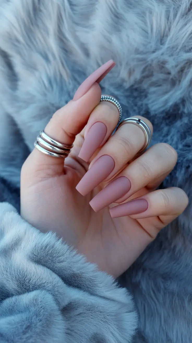 chic spring coffin nails 2026 Matte Mauve Elegance