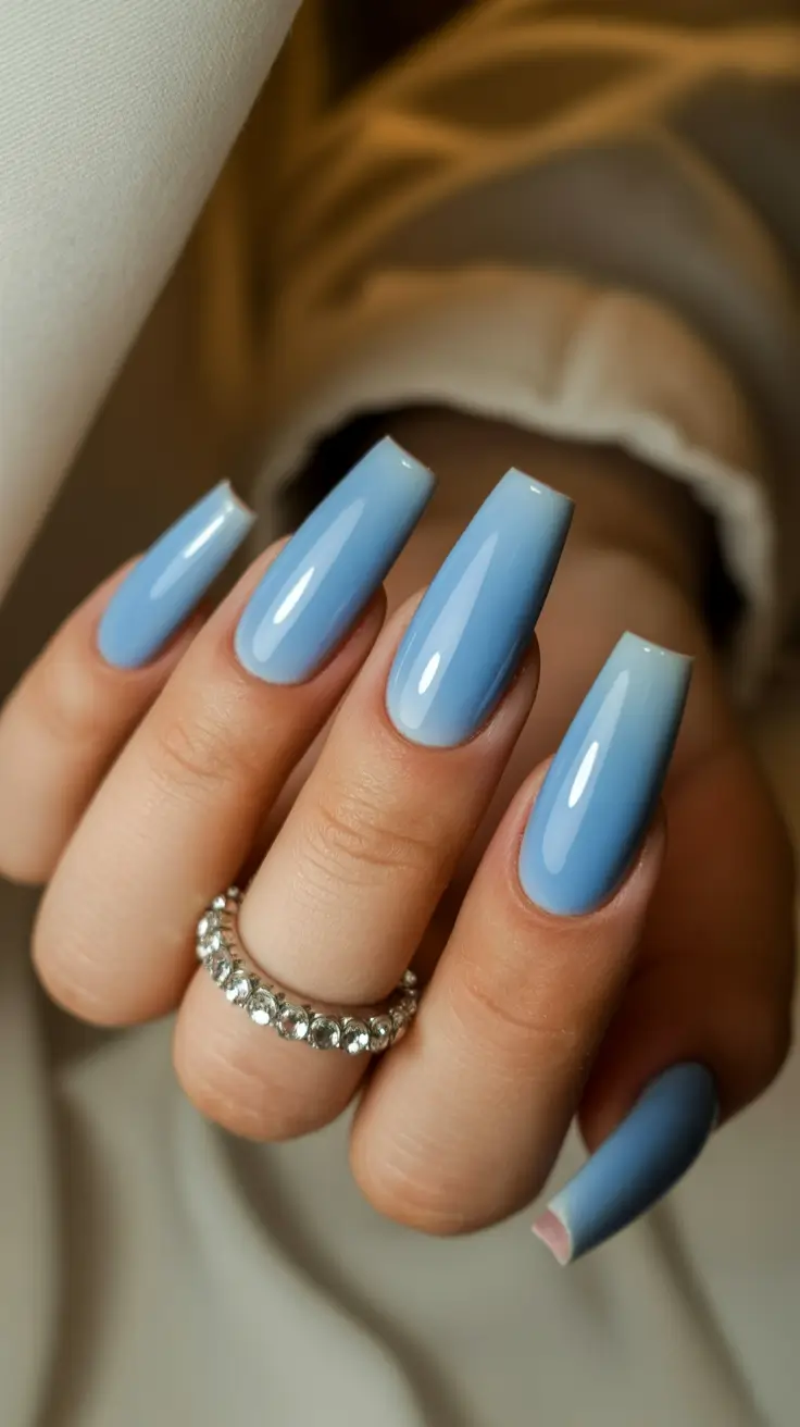 chic spring coffin nails 2026 Powder Blue Glossy