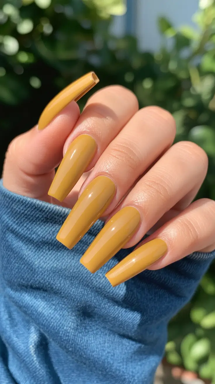 chic spring coffin nails 2026 Mustard Yellow