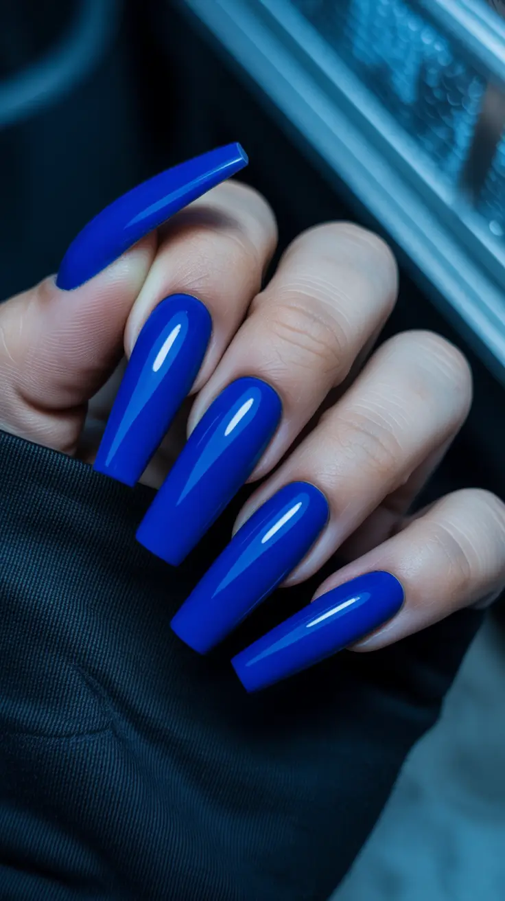 chic spring coffin nails 2026 Bright Cobalt Blue